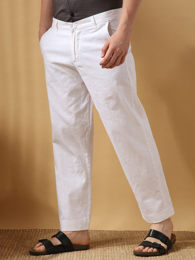 Men's Solid Cotton Slub Relaxed Fit Casual Trouser