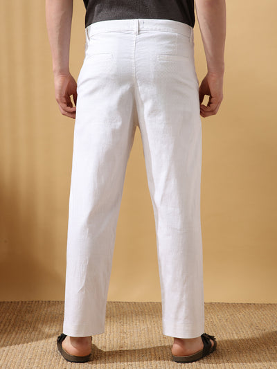 Men's Solid Cotton Slub Relaxed Fit Casual Trouser