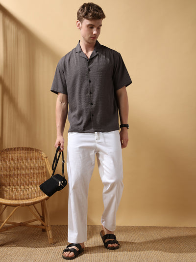 Men's Solid Cotton Slub Relaxed Fit Casual Trouser