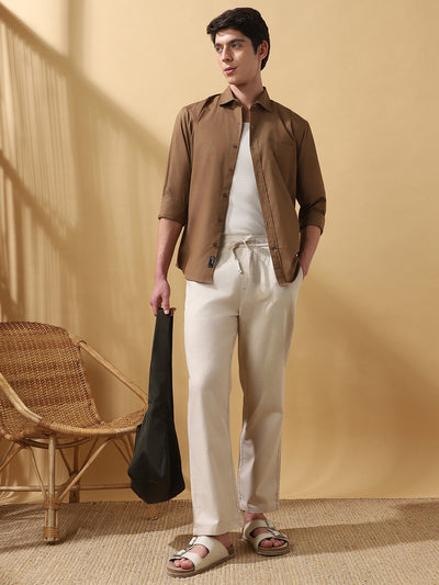 Men's Solid Straight Fit Regular Trousers