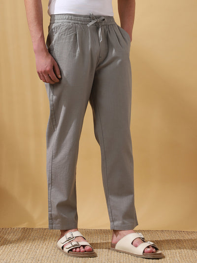 Men's Solid Straight Fit Regular Trousers