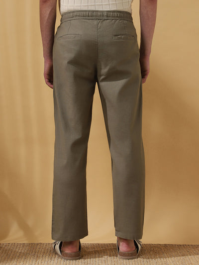 Men's Solid Straight Fit Regular Trousers