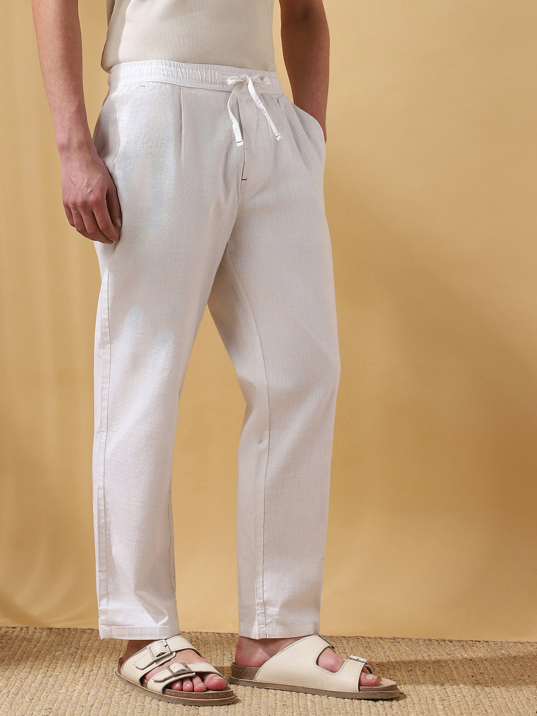 Men's Solid Straight Fit Regular Trousers