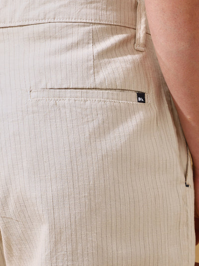 Men Beige Striped Straight Fit Chinos Trousers