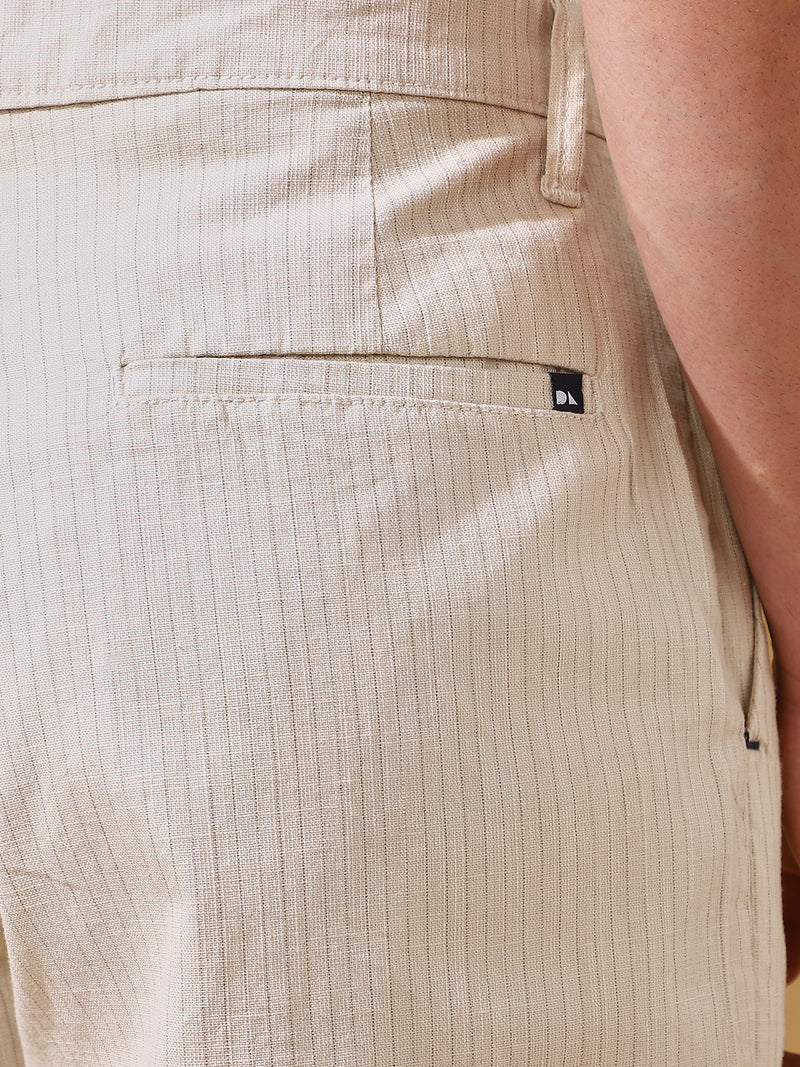 Men Beige Striped Straight Fit Chinos Trousers
