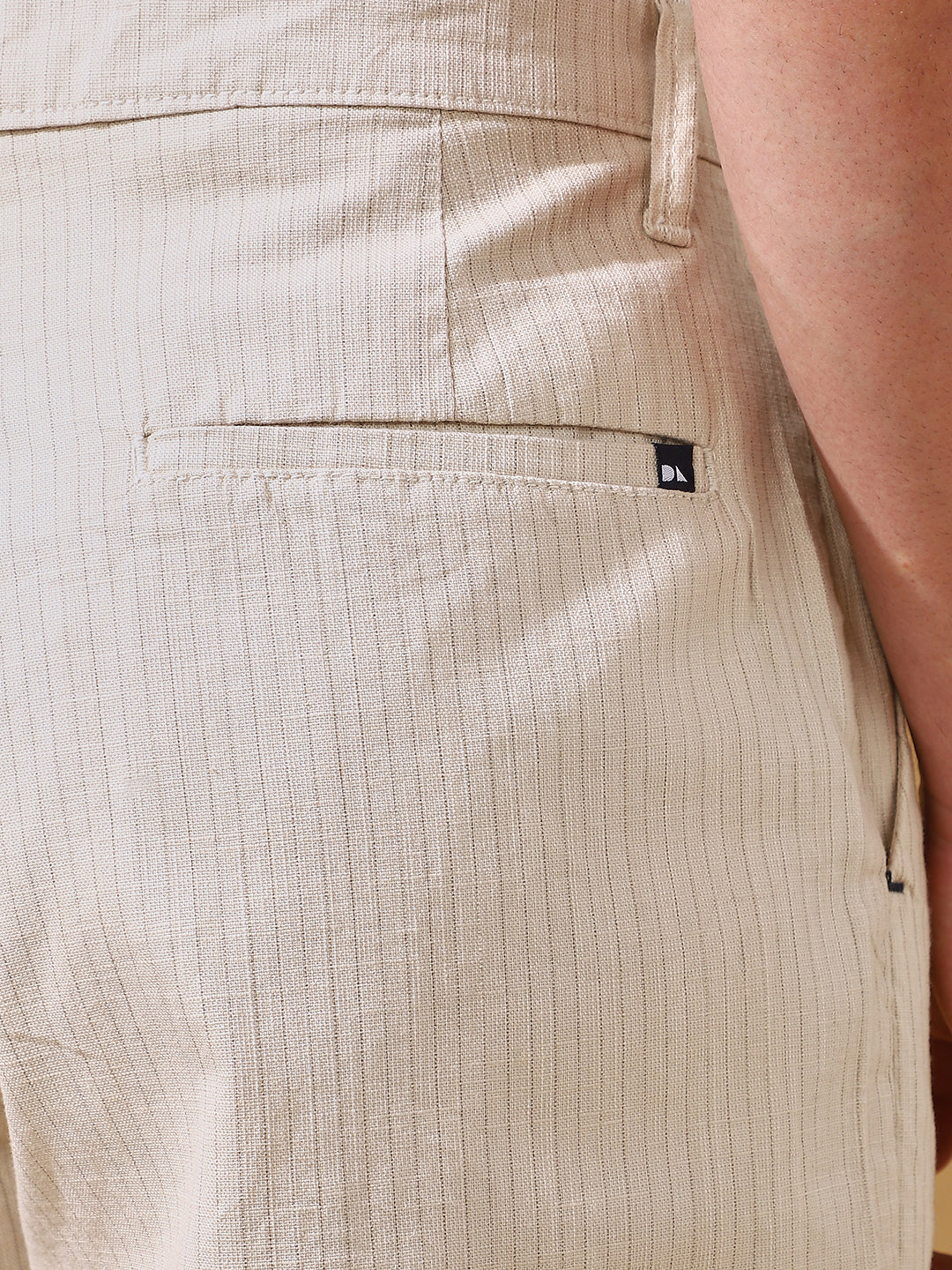 Men Beige Striped Straight Fit Chinos Trousers