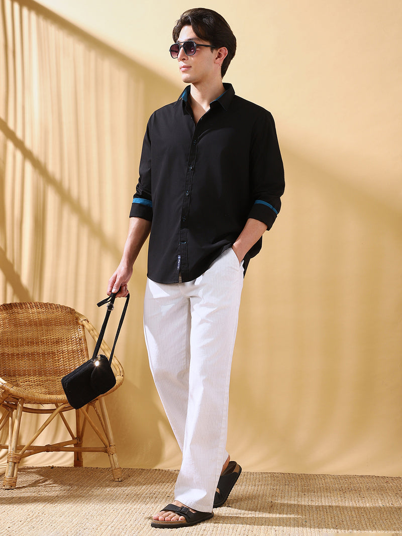 Men White Striped Straight Fit Chinos Trousers