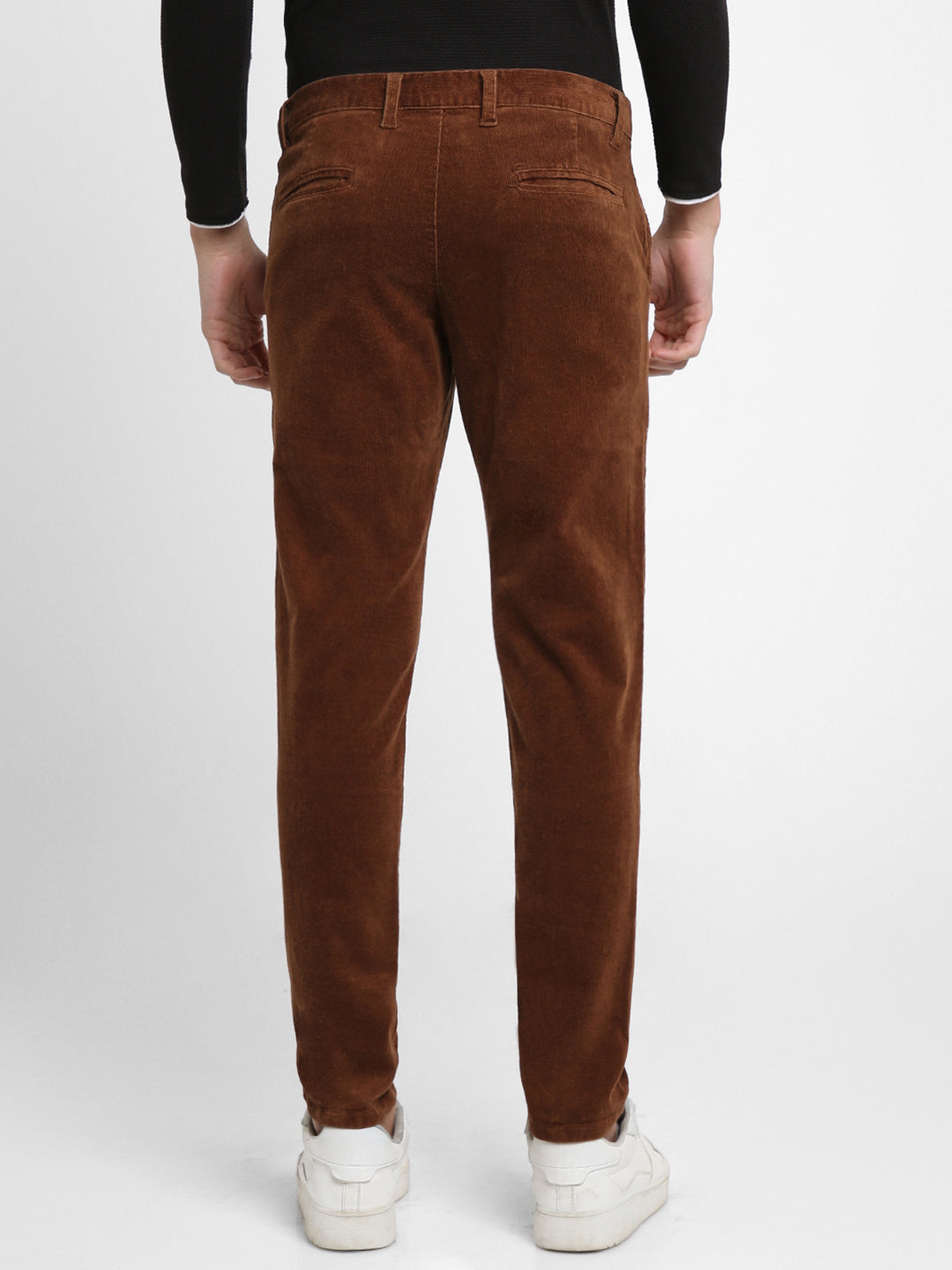 Men's Brown Solid Casual Trouser