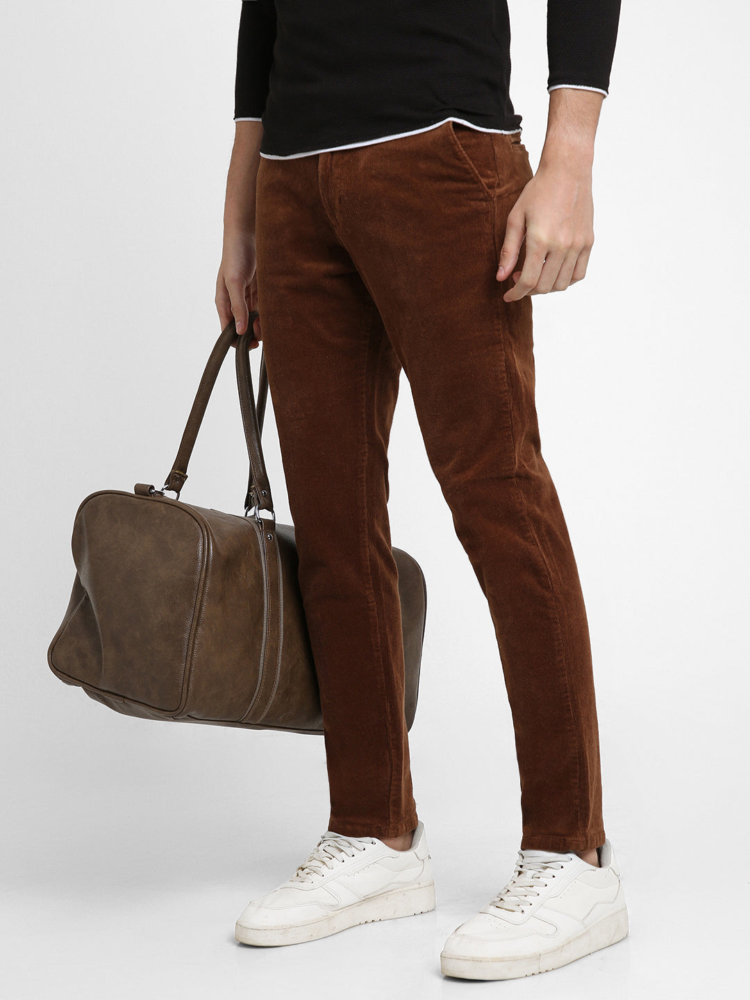 Men's Brown Solid Casual Trouser