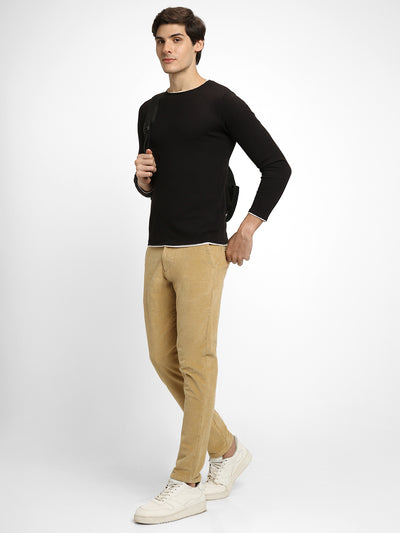 Men's Khaki Solid Casual Trouser