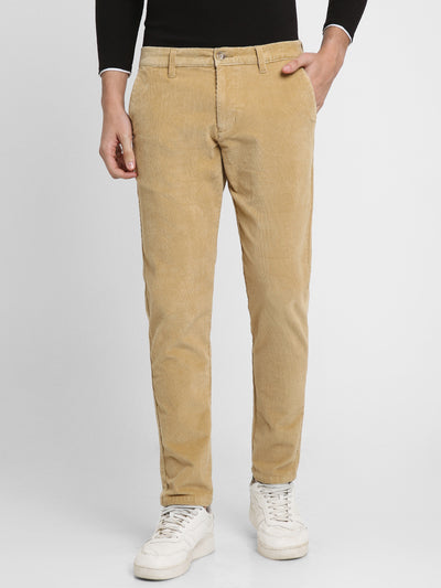 Men's Khaki Solid Casual Trouser
