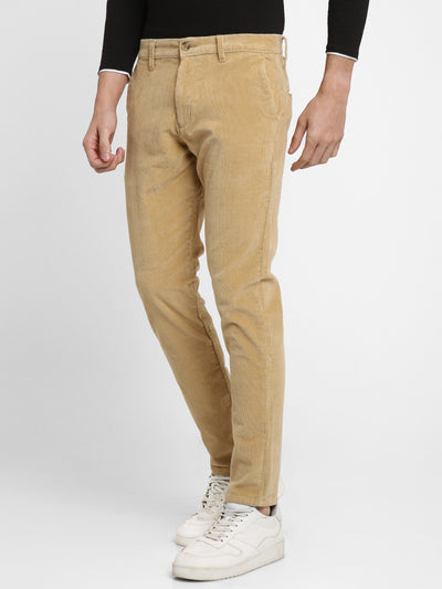 Men's Khaki Solid Casual Trouser