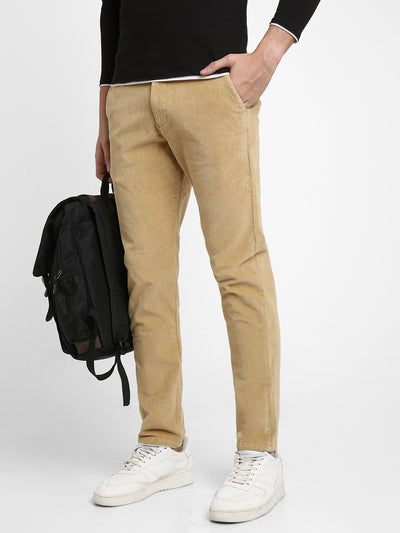 Men's Khaki Solid Casual Trouser