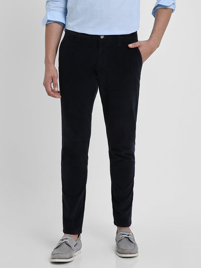 Men's Navy Solid Casual Trouser