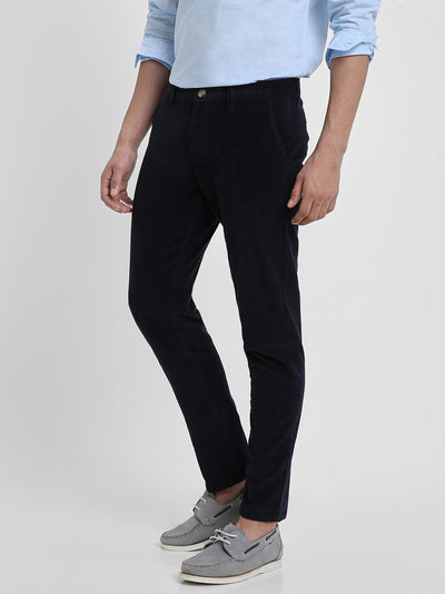 Men's Navy Solid Casual Trouser