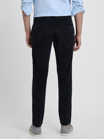 Men's Navy Solid Casual Trouser