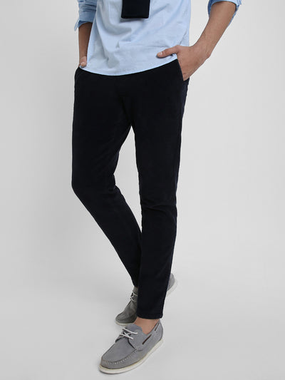 Men's Navy Solid Casual Trouser