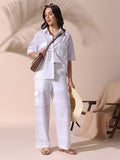 DL Woman White Schiffli Half Sleeves Shirt with Trousers Co-ords