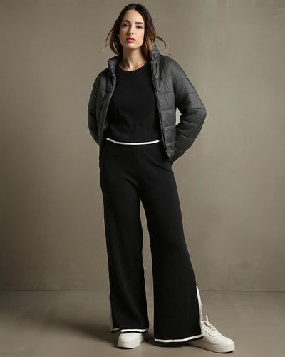 DL Woman Black Solid Full Sleeves Round Neck Co-ord Set