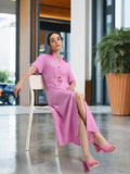 DL Woman Shirt Collar Solid Lavender A-Line Dress