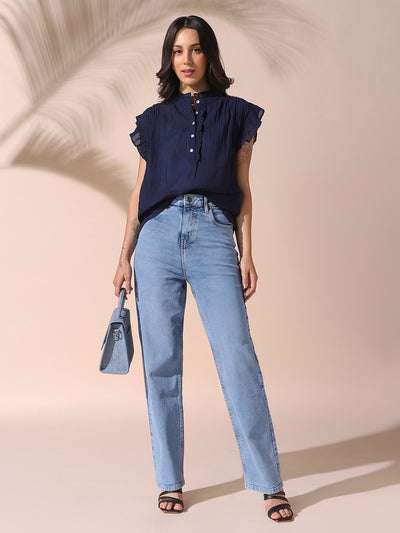 DL Woman Indigo Straight Fit High rise Stretchable Jeans