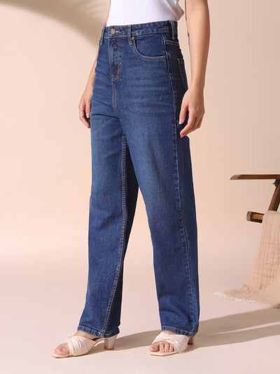 DL Woman Indigo Solid Relaxed Fit High Rise Jeans
