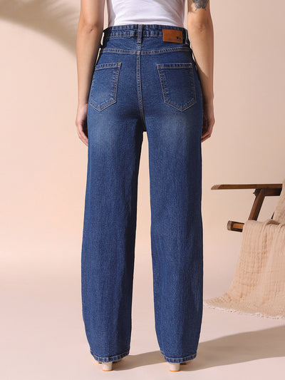 DL Woman Indigo Solid Relaxed Fit High Rise Jeans