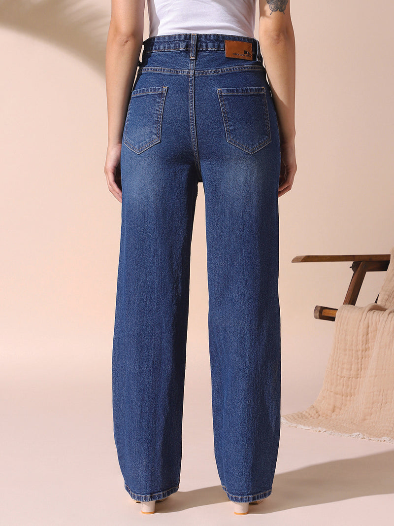 DL Woman Indigo Solid Relaxed Fit High Rise Jeans