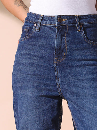 DL Woman Indigo Solid Relaxed Fit High Rise Jeans