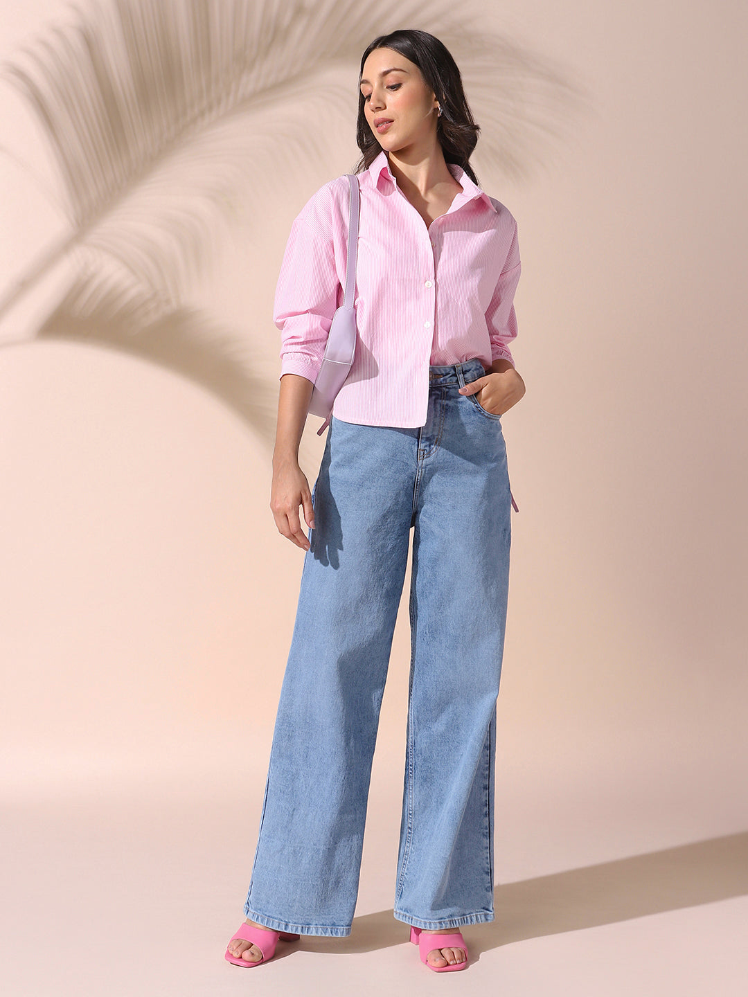 DL Woman Indigo Solid Relaxed Fit Wide Leg High Rise Jeans