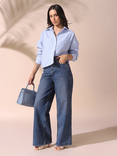 DL Woman Indigo Solid Relaxed Fit Wide Leg High Rise Jeans