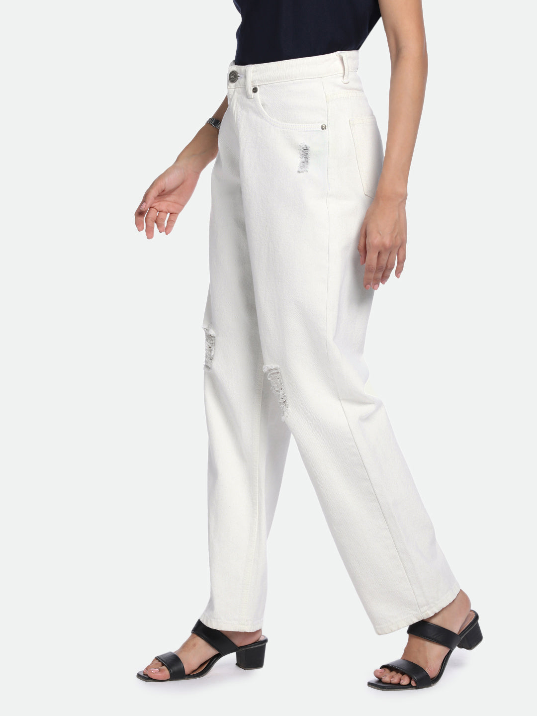 DL Woman Relaxed Fit High-Rise Mildly Distressed Stretchable Jeans