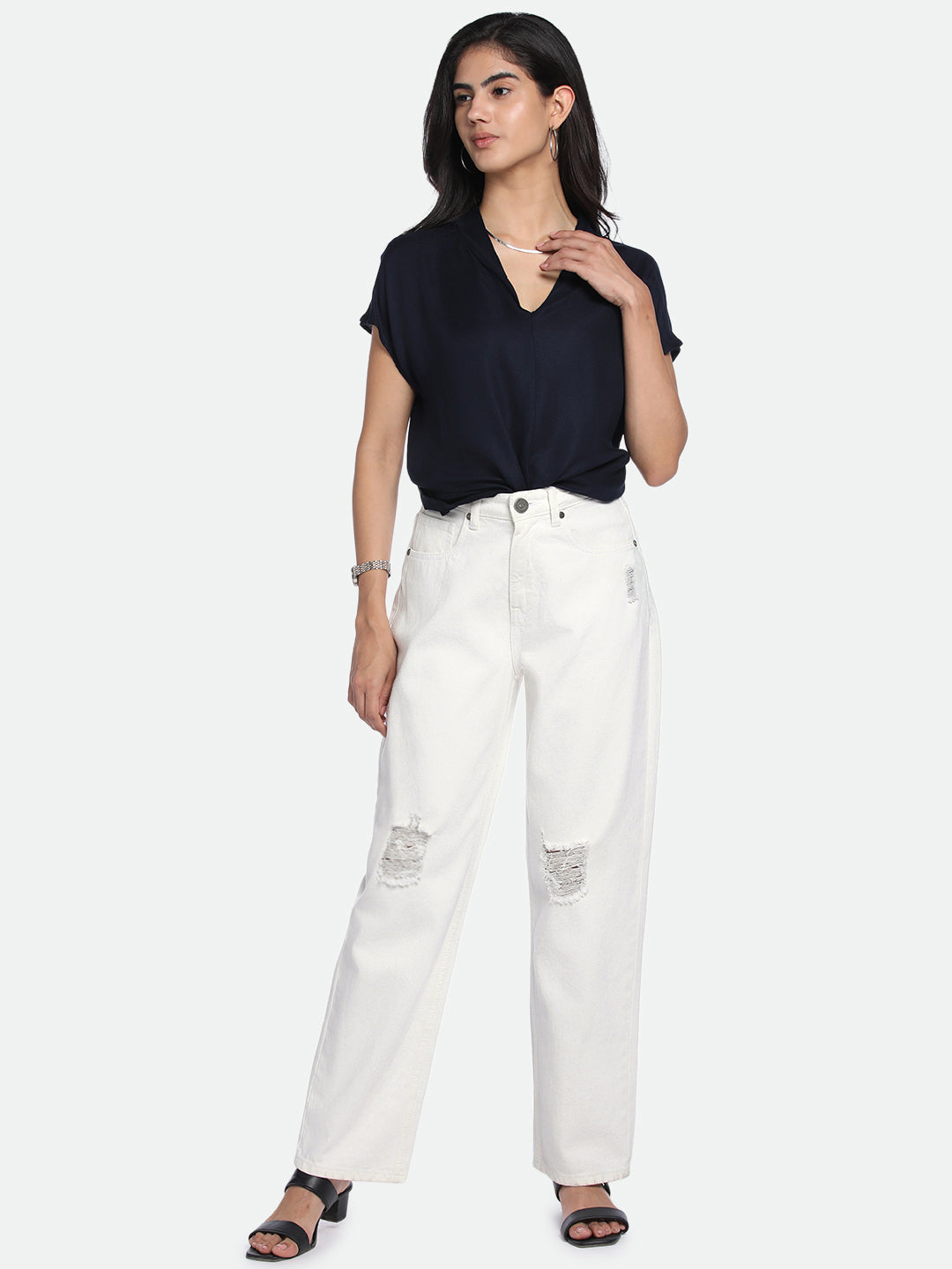 DL Woman Relaxed Fit High-Rise Mildly Distressed Stretchable Jeans