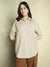 DL Woman Khaki Striped Full Sleeves Spread Collar Oversized Shirt