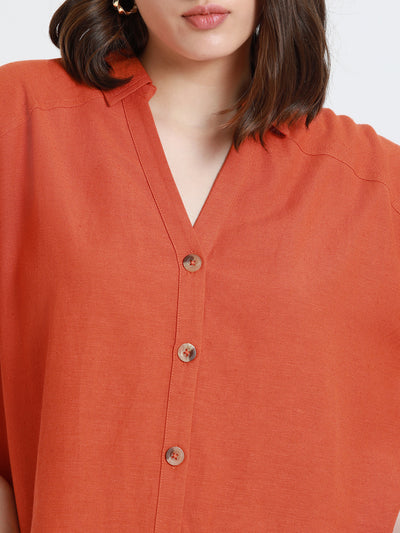 DL Woman Rust Relaxed fit Spread Collar Cotton Casual Shirt
