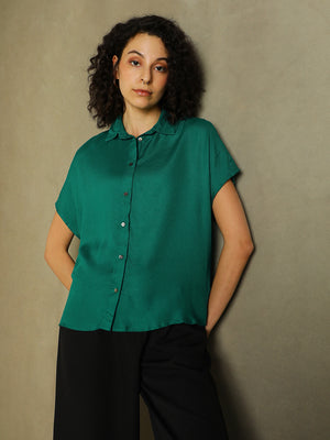 Green Extended Sleeves Relaxed Fit Casual Shirt