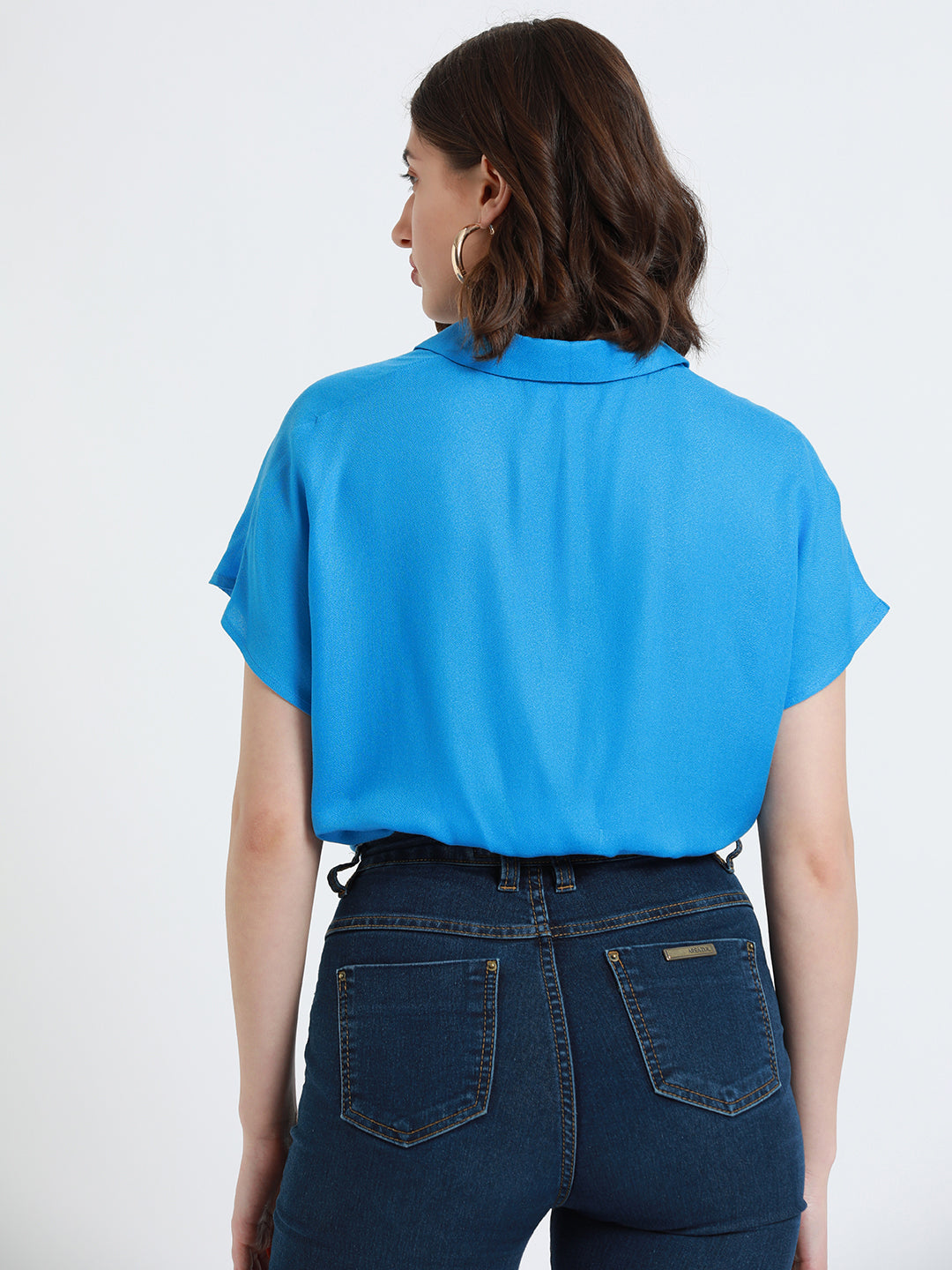 Women Spread Collar Relaxed Fit Solid Light Blue Shirt