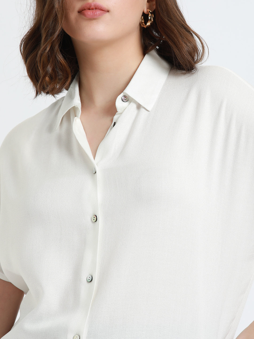 Women Off-White Extended Sleeves Relaxed Fit Boxy Casual Shirt