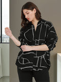 DL Woman Shirt Collar Regular Fit Abstract Print Black Shirt