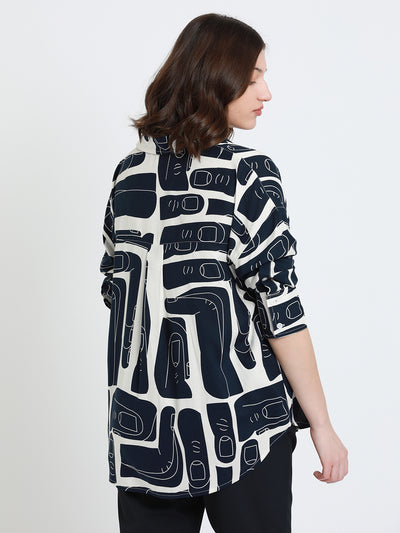 DL Woman Shirt Collar Regular Fit Abstract Print Navy Shirt