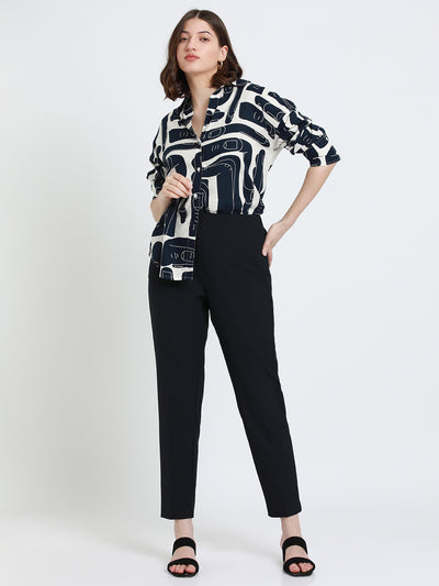 DL Woman Shirt Collar Regular Fit Abstract Print Navy Shirt