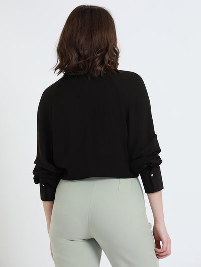 DL Woman Shirt Collar Relaxed Fit Solid Black Shirt