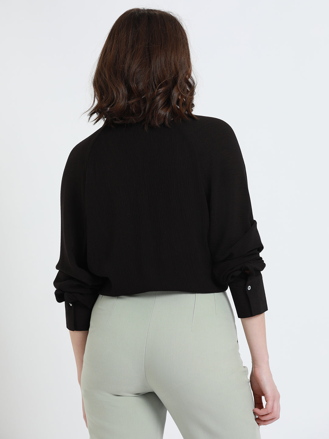 DL Woman Shirt Collar Relaxed Fit Solid Black Shirt