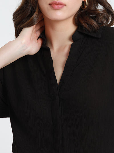 DL Woman Shirt Collar Relaxed Fit Solid Black Shirt