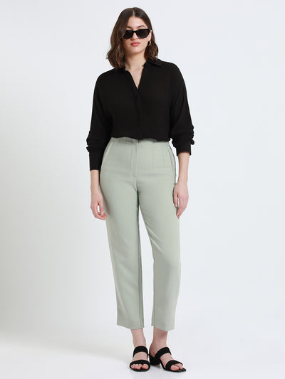 DL Woman Shirt Collar Relaxed Fit Solid Black Shirt