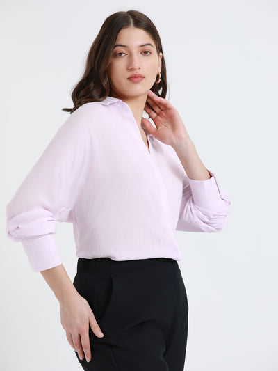 DL Woman Shirt Collar Relaxed Fit Solid Lavender Shirt
