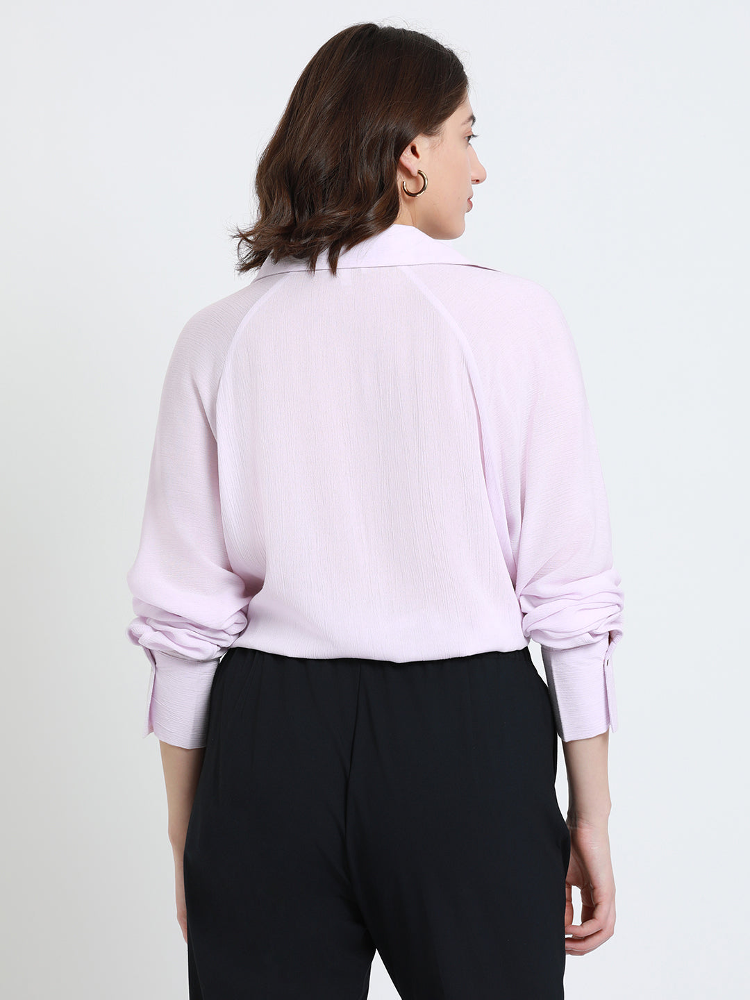 DL Woman Shirt Collar Relaxed Fit Solid Lavender Shirt