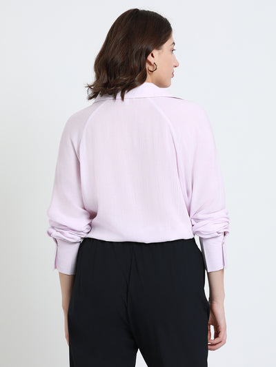 DL Woman Lavender Self Design Raglan Sleeves Oversized Casual Shirt