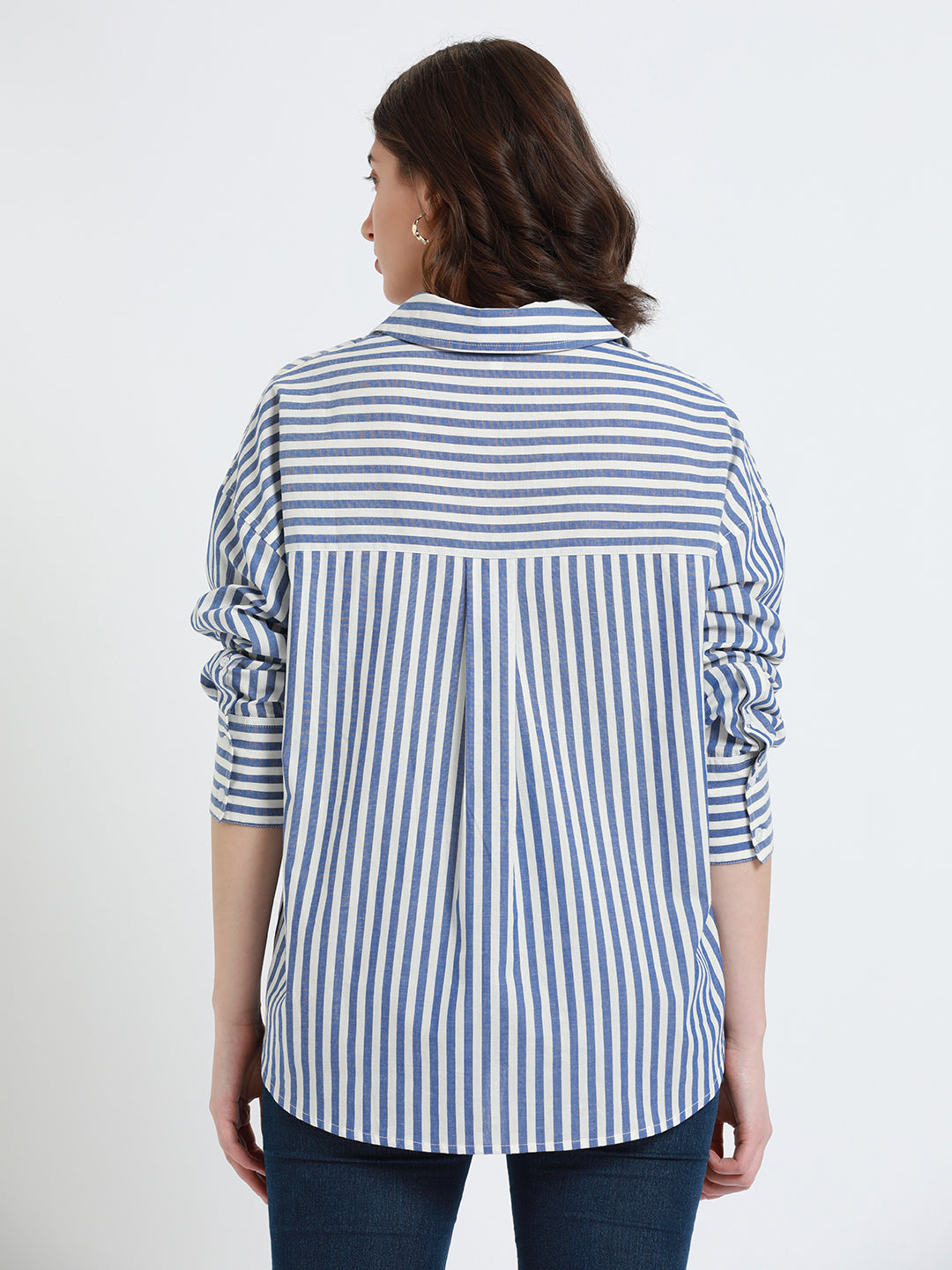 Cobalt Blue Relaxed fit Striped Cotton Casual Shirt