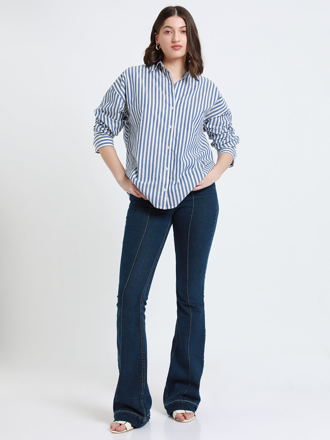 Cobalt Blue Relaxed fit Striped Cotton Casual Shirt